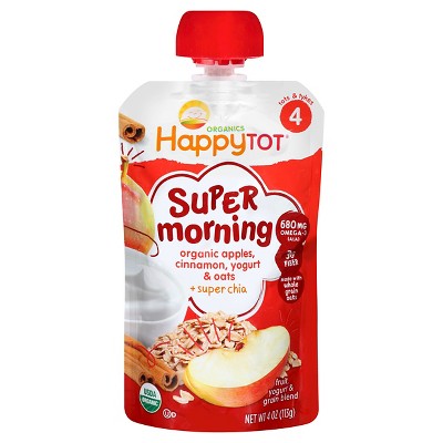 HappyTot Super Morning Organic Apples Cinnamon Yogurt & Oats with Superchia Baby Food Pouch - 4oz