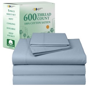 5-Star Luxury Sheet Set - 600 Thread Count 100% Cotton Sateen - Soft & Crisp Bed Sheets with Deep Pockets by California Design Den - 1 of 4