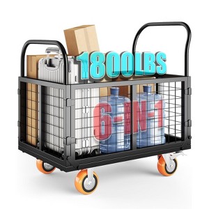 Platform Truck Cart with Cage,6-in-1 Multi-Purpose Flatbed Cart,Foldable Hand Truck Load 1800 LBS ,4 Wheels Push Cart,for Grocery,Laundry,Garage - 1 of 4