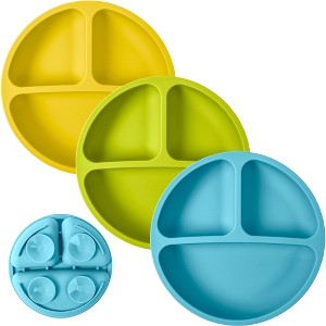 WeeSprout Suction Plates for Babies & Toddlers | 100% Silicone | Plates Stay Put with Suction Feature | Divided Design | 3 Pack - 1 of 4