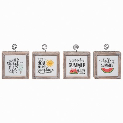 Transpac Wood Summer Fun Photo Clip Decor Set of 4 Spring Home Decorations