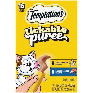 Temptations Creamy Puree with Chicken and Salmon Flavor Squeezable Lickable Variety Pack Cat Treats - 16ct - 1 of 4