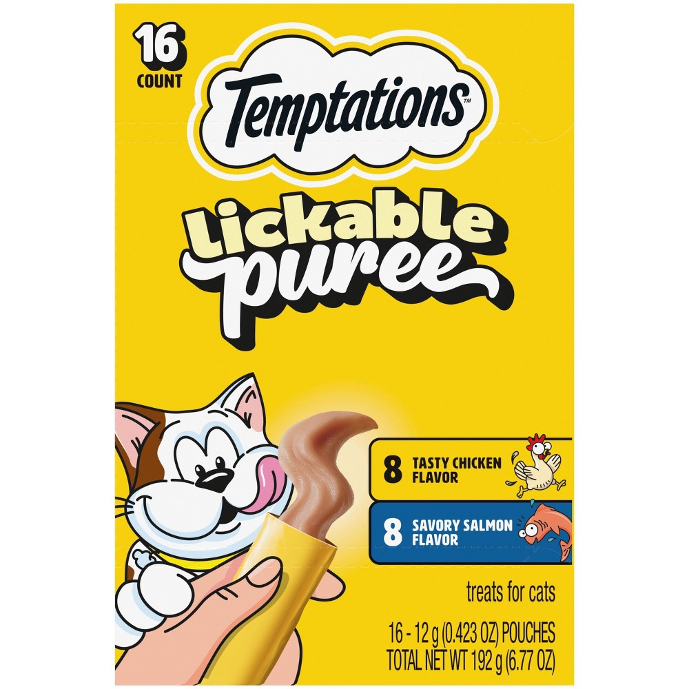 Temptations Creamy Puree with Chicken and Salmon Flavor Squeezable Lickable Variety Pack Cat Treats - 16ct