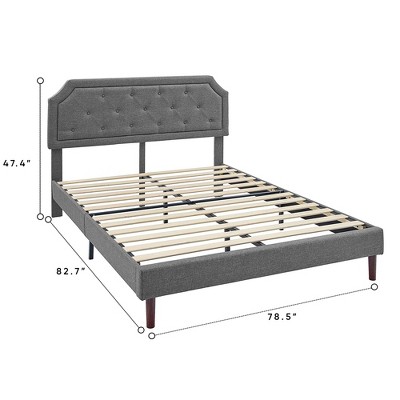 King Dark Grey Linen Upholstered Platform Bed with Tufted Headboard