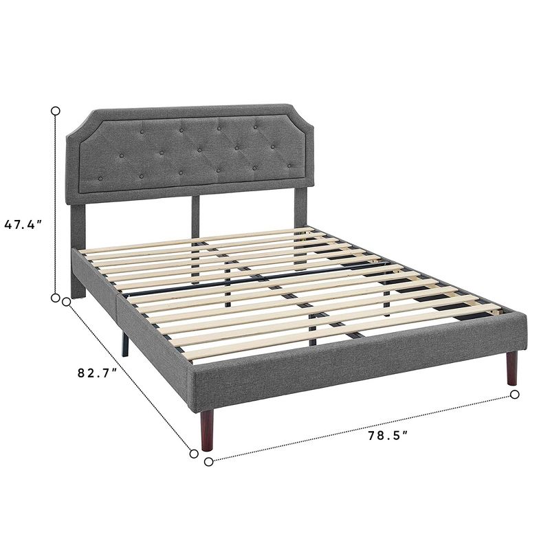 BIKAHOM Upholstered Platform Bed with Button Tufted Headboard, Dark Grey, 3 of 7