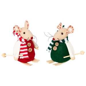 Northlight Skiing Mice Christmas Decorations - 3.5" - Set of 2 - 1 of 4