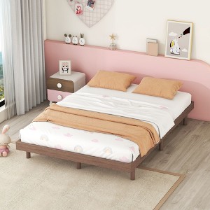 Sapphtopaz Modern Bed Frame without Headboard Wood Floating Platform Bed with Slats Support for Bedroom, No Box Spring Needed - 1 of 4