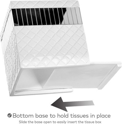 White Quilted Mirror Square Tissue Box Cover