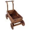 TUYOHW Wooden Wagon Planter Box with Wheels & Handle,Mobile Rustic Flower Cart with Drain Holes for Patio Garden Balcony Decor,Brown - 2 of 4