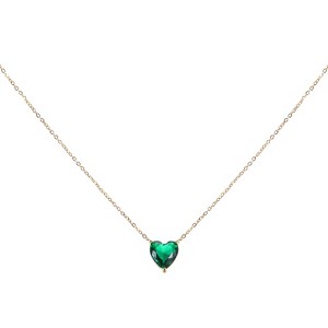 Unique Bargains Women's Birthstone Cubic Zirconia 18K Gold Plated Heart Necklace 17.7" - 1 of 4