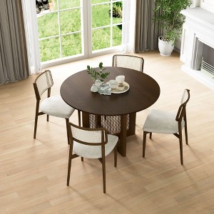 PexFix 46" x 46" Farmhouse Kitchen Dining Room Table Furniture Round Walnut Kitchen Table with Rattan Woven Legs for Kitchen Bar Living Room - 1 of 4