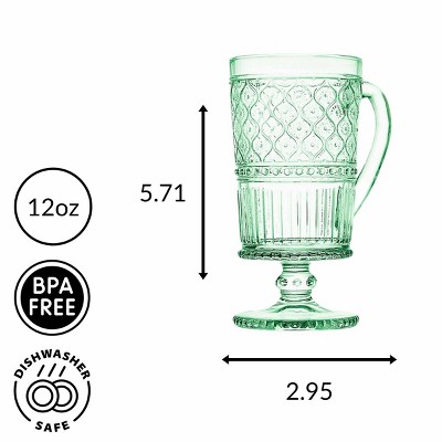 Claro Green Embossed Crystal Footed Coffee Mugs, Set of 4