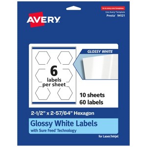 Avery Glossy White Hexagon Labels with Sure Feed, 2-1/2" x 2-57/64" - 1 of 4