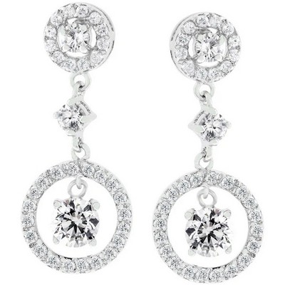ShineHigh Dew Drop Dangle Earrings for Women – Rhodium-Plated Round Cut Cubic Zirconia Earrings with Butterfly Back and Elegant Multi-Stone Design