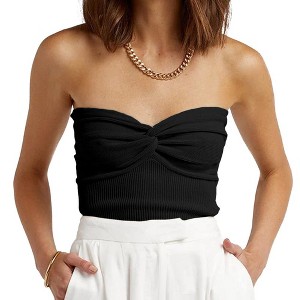 Womens Tube Tops Twist Front Summer Strapless Sleeveless Tank Tops Going Out Camisole Knit Beach Vacation Outfits - 1 of 4