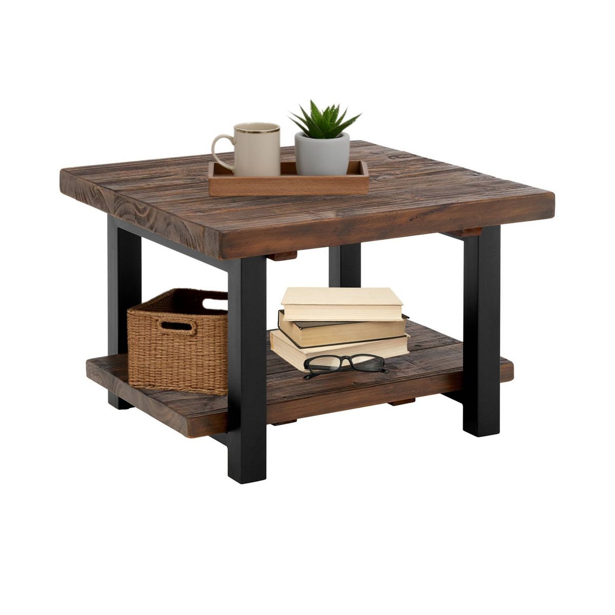 Pomona Metal and Wood Square Coffee Table - Alaterre Furniture