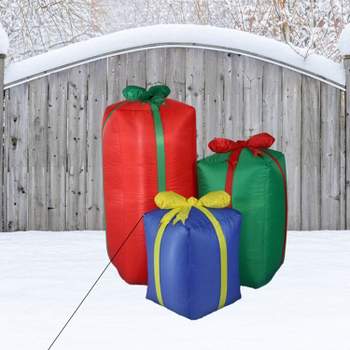 Sunnydaze Indoor/Outdoor Holiday Present Trio Christmas Inflatable Yard Decoration - 49.5"