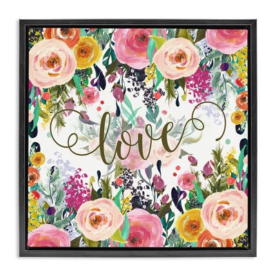 Stupell Industries Elegant Love Floral Pattern Black Framed Floater Canvas Wall Art