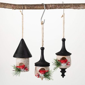 5"H  5.5"H and 5"H Sullivans Frosted Birdhouse Ornament - Set of 3  Multicolored Christmas Ornaments - 1 of 2