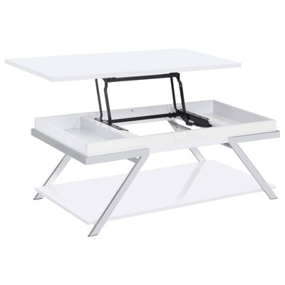 White High Gloss Rectangular Lift-Top Coffee Table with Storage
