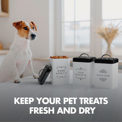 White and Black Metal Dog Biscuits Storage Canister, 36 oz