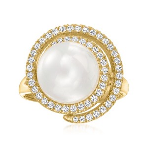 Ross-Simons 11mm Shell Pearl and .40 ct. t.w. CZ Swirl Ring in 18kt Gold Over Sterling - 1 of 4