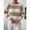 Coolmee Women's Fall Long Sleeve Striped Color Block Comfy Loose Crew Neck Knitted Pullover Sweater - 2 of 4
