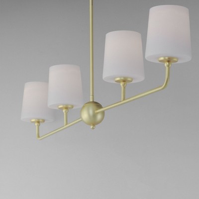 Satin Brass 4-Light Linear Chandelier with White Glass Shades