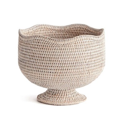 Plum & Post 9.25" x 10.75" Woven Burma Rattan Scalloped Edge Decorative Footed Cachepot Planter