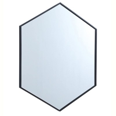 Contemporary Black Wood and Silver Metal Hexagon Mirror 38"