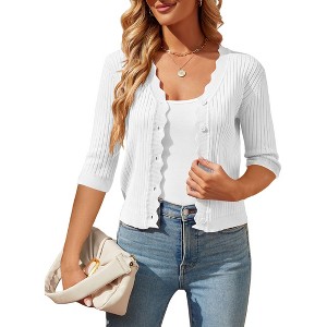 Coolmee Womens Cropped Cardigan Lightweight 3/4 Sleeve Button up Thin Crochet Knit Shrug Sweater - 1 of 3