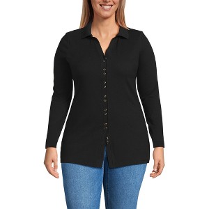 Lands' End Women's Long Sleeve Polished Rib Button Through Tunic Shirt - 1 of 3