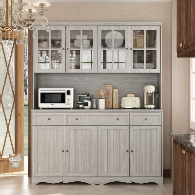 Famapy Gray Moire 61.2" Wide 3 Drawer Sideboard with Modern Design Buffet Hutch Storage Pantry Cabinet Sideboard Storage Cabinet