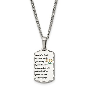 Black Bow Jewelry Stainless Steel Acid Etched John 3:16 Small Dog Tag Necklace, 24 Inch - 1 of 4