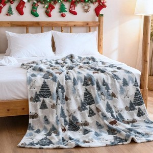 Lomsoe Christmas Throw Blanket Holiday Christmas Tree Reindeer Snowflakes Blanket Winter Soft Blanket for Couch Sofa Bed Christmas Gift. - 1 of 4