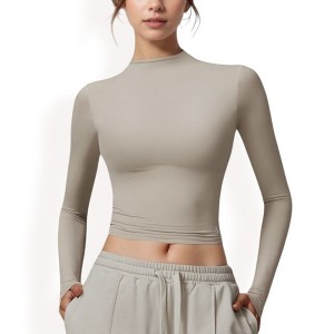 Anna-Kaci Active Women's Long Sleeve Mock Neck Cropped Activewear Top - 1 of 4