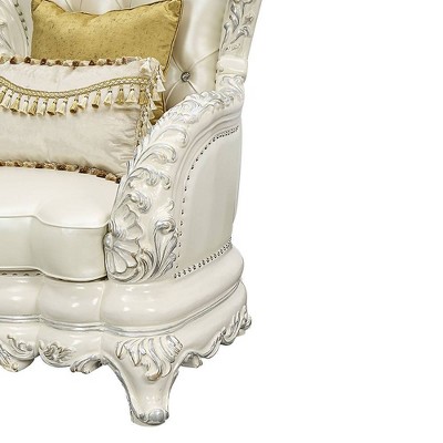Adara Antique White Faux Leather Floral Accent Chair