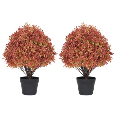 poetree 2 ft. Artificial Boxwood Fall Topiary Ball Tree Autumn Fall Decor Fake Plants Outdoor Tree 2-Pack
