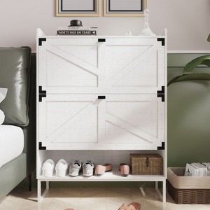 CAVINAS Farmhouse Shoe Storage Cabinet with 2 Flip-Down Drawers,Narrow Entryway Cabinet with Open Storage,Accent with Metal Corner Details - 1 of 4