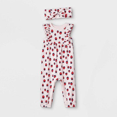 Baby Girls' Strawberry Romper with Headband - Cat & Jack™ Light Pink 12M