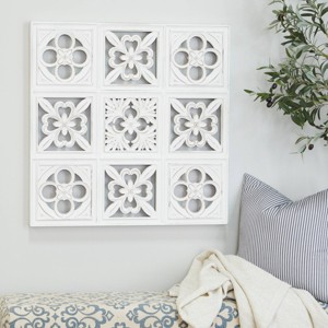 Wood Floral Carved Wall Decor White - Olivia & May: Traditional Botanical Carving, Vertical Display - 1 of 4