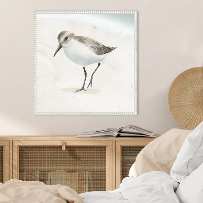 Beaded Framed Sandpiper Canvas Wall Art in Beige and White