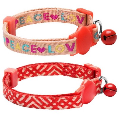 Blueberry Pet Love Peace Theme and Geometry Adjustable Breakaway Cat Collar with Bell - Salmon Pink - 2pk