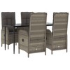 vidaXL 5 Piece Patio Dining Set with Cushions Black and Gray Poly Rattan - 63" Table Length Gray 4x Chair + Table - 3 of 4