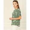 INSPIRE CHIC Women's Floral Summer Crew Neck Casual Shirred Short Sleeve Blouse - 4 of 4