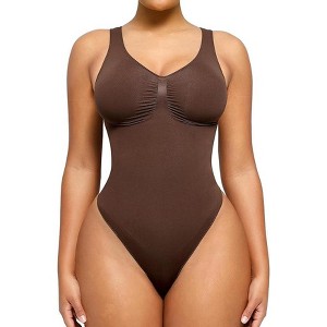 SHAPELLX Seamless Thong Bodysuit for Women Tummy Slimming Body Shaper Going Out Top—Brown 38 - 1 of 3