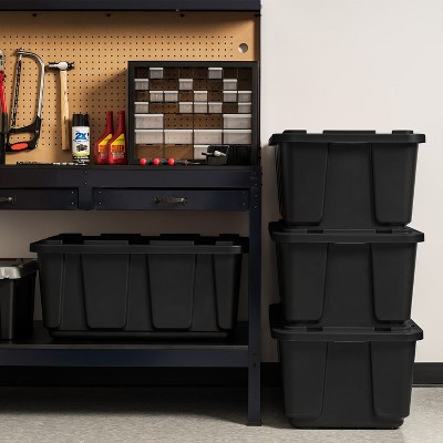 Heavy-Duty Black Plastic Stackable Storage Bins with Lids, 27 Gallon
