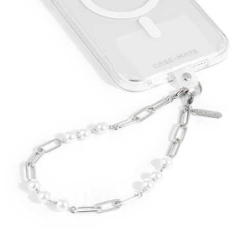 Case-Mate Phone Strap Beaded Chain Link Wristlet - Silver Pearl