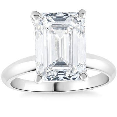 Pompeii3 4Ct Emerald Cut Certified Diamond Engagement Ring 14k White Gold Lab Created - Size 6.5