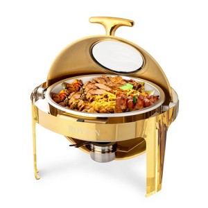 ROVSUN 6 QT Round Chafing Dish Buffet Set, Roll Top NSF Stainless Steel Buffet Warmer Chafers Set with Thick Frame for Catering Party Weddings Dinner - 1 of 4